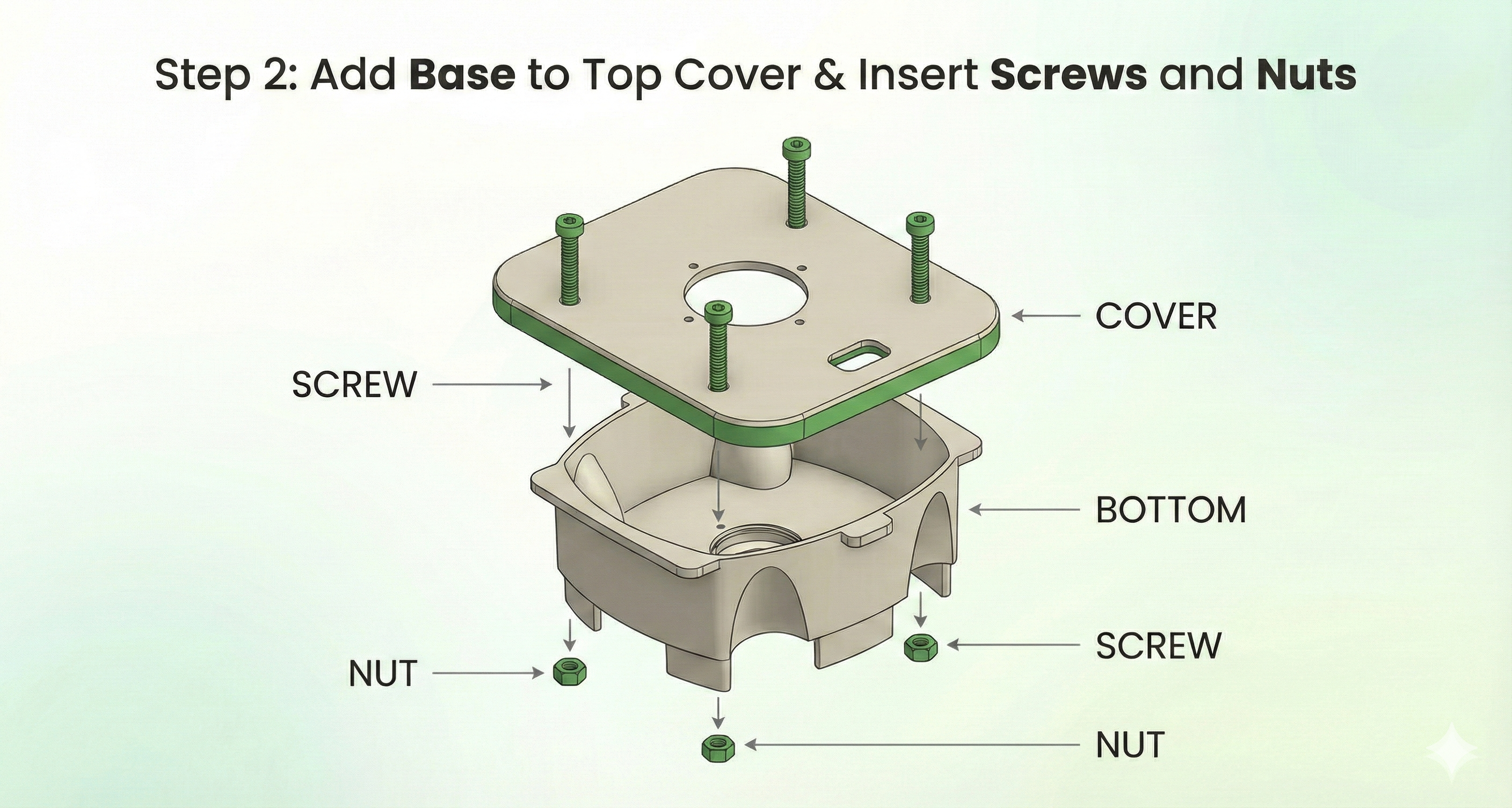 Base section being screwed to the tank cover.